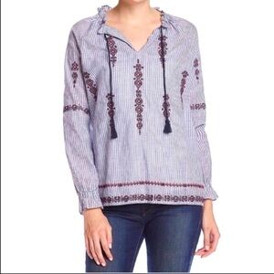 RUFF Hewn Blue And White Stripe Peasant Top | M